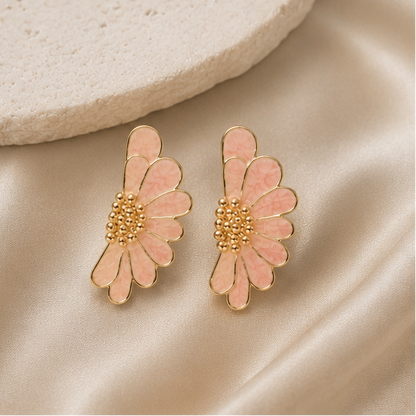 Gold tone oversized daisy earrings for weddings JeevaFashions