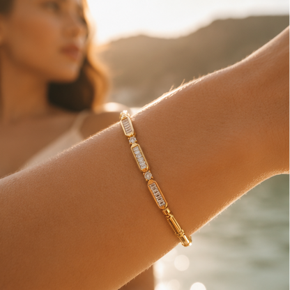 Gold plated bamboo chain bracelet with glass stone accents for women – festive and wedding occasion wear