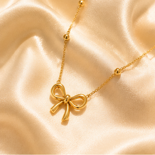 Gold plated bow shape pendant necklace for women –anti-tarnish daily wear and travel-friendly jewellery