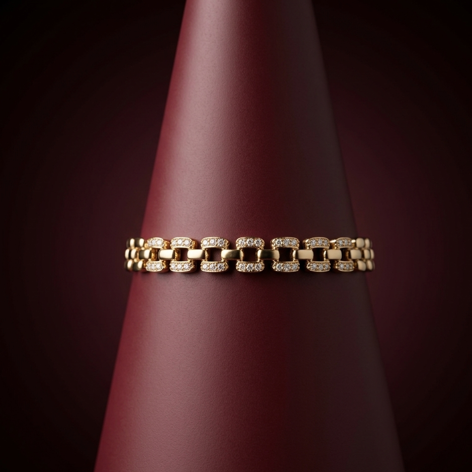 CZ chain bracelet in gold plating styled for festive wear Diwali and wedding jewellery for women