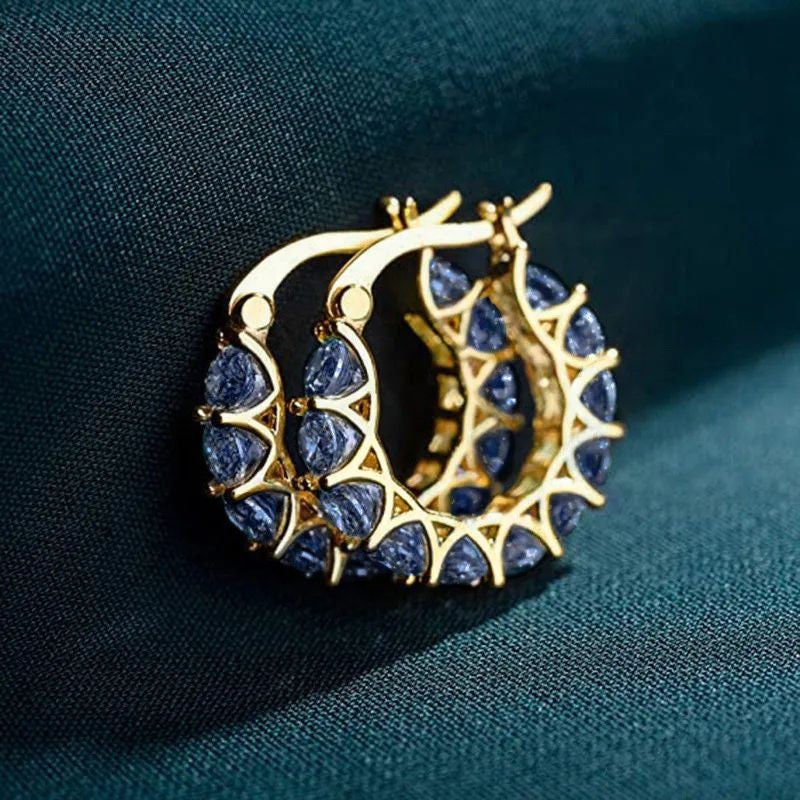 Gold plated CZ hoop earrings for women sparkling diamond-look huggie hoops JeevaFashions