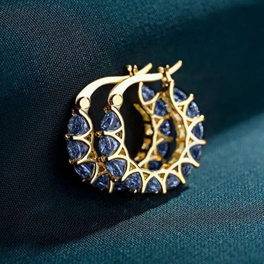 Gold plated CZ hoop earrings for women sparkling diamond-look huggie hoops JeevaFashions