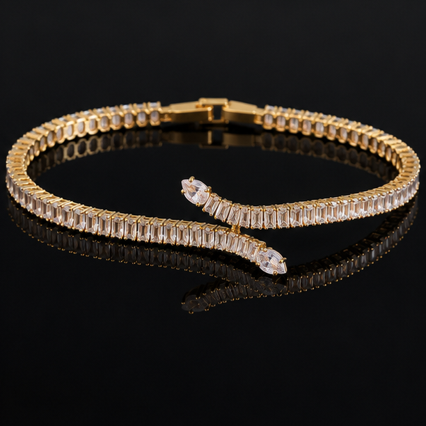 Gold plated snake tennis bracelet styled with lehenga and saree for Diwali and wedding occasions