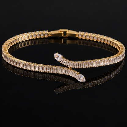 Gold plated snake tennis bracelet styled with lehenga and saree for Diwali and wedding occasions