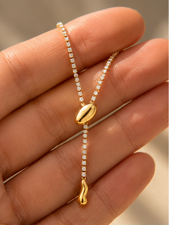 Anti-tarnish gold plated tennis necklace on stainless steel base for Indian women – JeevaFashions