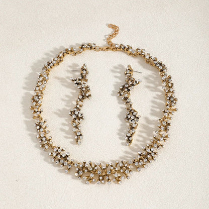 Gold plated zircon branch collar necklace and drop earrings set for women – JeevaFashions
