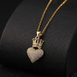 Crown heart pendant necklace PVD gold plated CZ for festive wear for women JeevaFashions