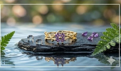 Gold ring with purple gemstones anti-tarnish JeevaFashions