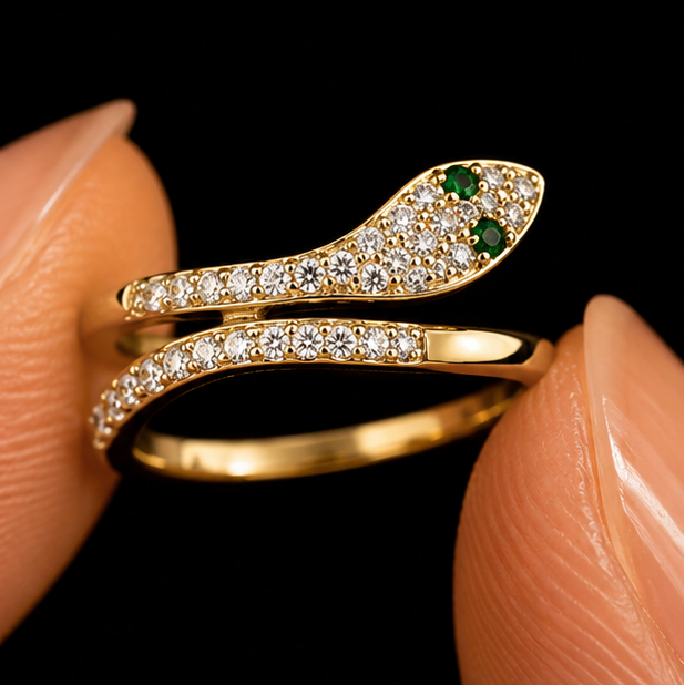 Gold snake ring styled on hand for festive wear JeevaFashions