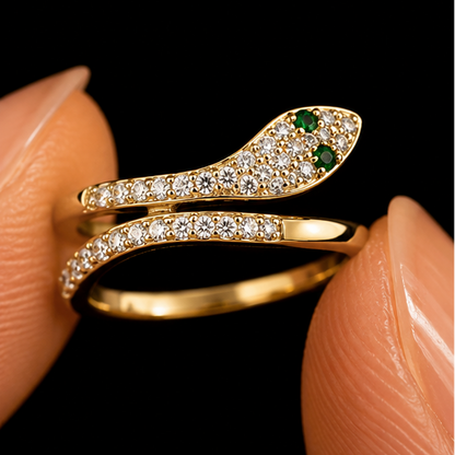 Gold snake ring styled on hand for festive wear JeevaFashions