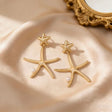 Gold starfish faux pearl drop statement earrings for women – beach jewellery for vacations and summer events