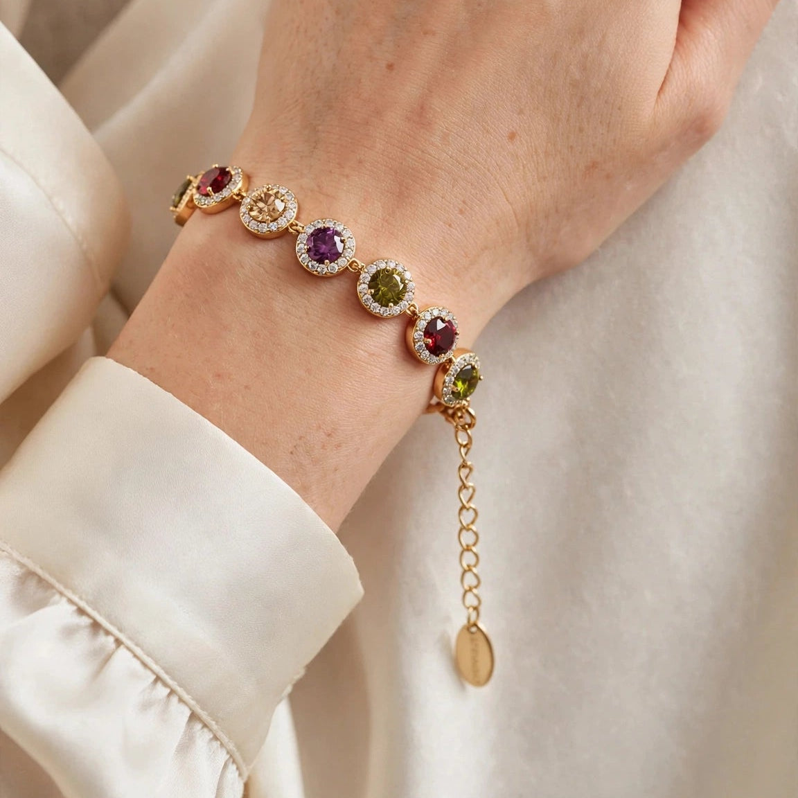 multicolor CZ halo bracelet festive wear gold-plated steel for women JeevaFashions