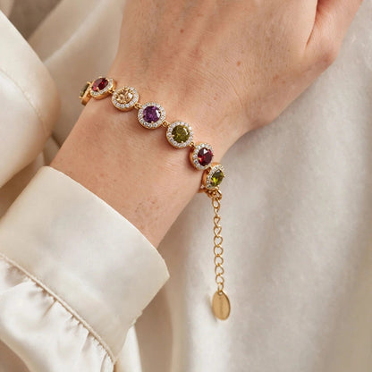 multicolor CZ halo bracelet festive wear gold-plated steel for women JeevaFashions