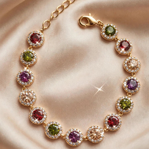 multicolor CZ halo bracelet gold-plated steel for women JeevaFashions