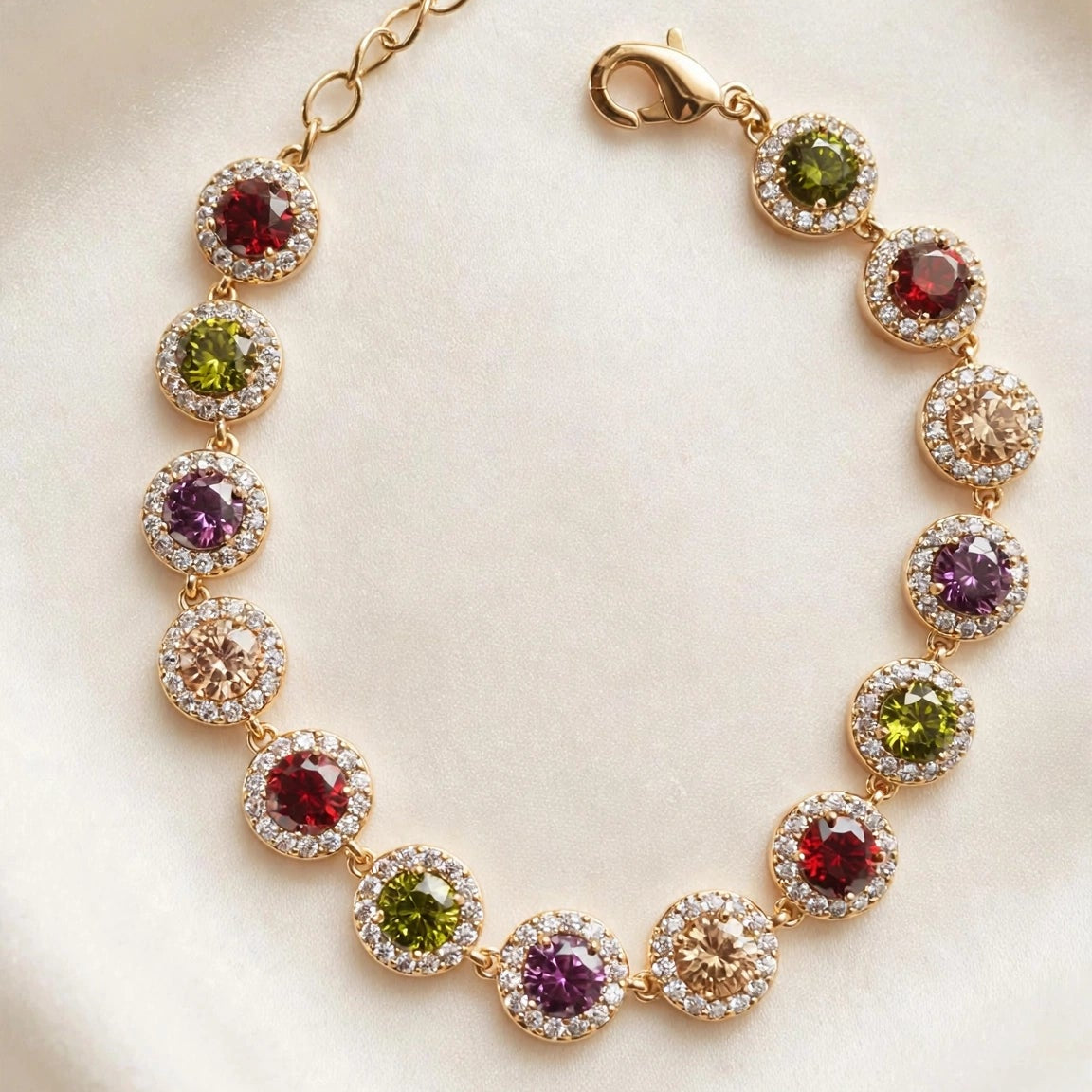 multicolor CZ halo bracelet clasp detail gold-plated steel for women JeevaFashions