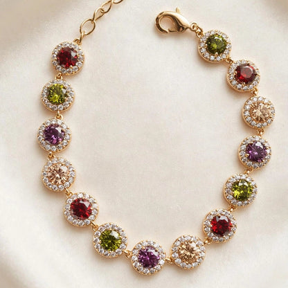 multicolor CZ halo bracelet clasp detail gold-plated steel for women JeevaFashions