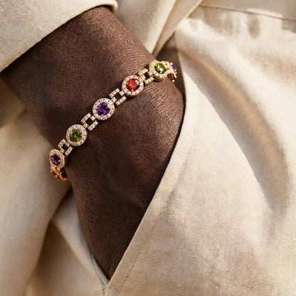 multicolor oval CZ tennis bracelet daily wear gold-plated steel for women JeevaFashions
