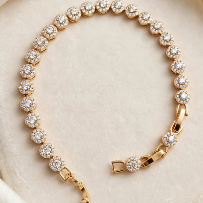 white CZ halo tennis bracelet gold-plated steel for women JeevaFashions