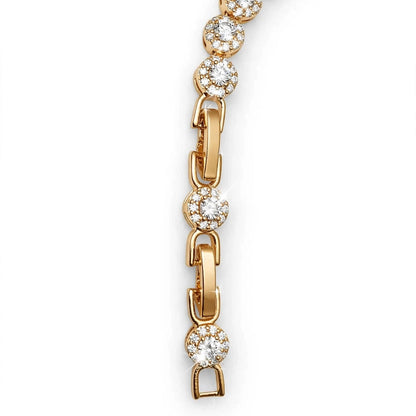 white CZ halo tennis bracelet full view gold-plated steel for women JeevaFashions