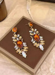 Gold-tone amber crystal chandelier earrings with iridescent colour-changing drop for women – festive and wedding party wear