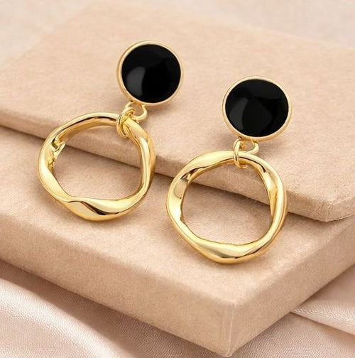 Gold tone black drop earrings for daily and party wear JeevaFashions