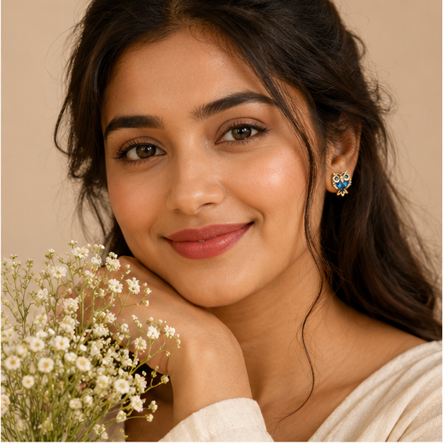 Gold-tone zinc alloy owl stud earrings with 925 sterling silver needles – waterproof daily wear jewellery for women