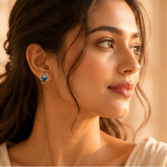 Trendy owl stud earrings in gold-tone alloy – anti-tarnish ear studs for night out and dating