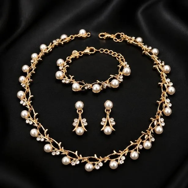 Gold tone faux pearl beaded bracelet with lobster clasp – wedding and festive jewellery for women