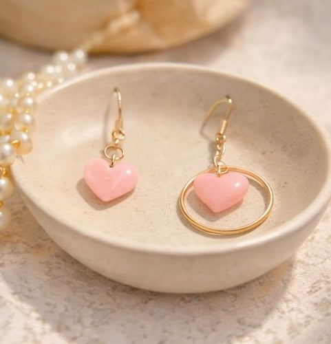 Gold tone pink heart drop earrings for women JeevaFashions