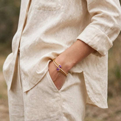 Purple CZ tulip kada bracelet closeup gold bangle for women at JeevaFashions