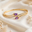 Tulip kada bracelet gold plated purple CZ bangle for women at JeevaFashions