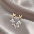 Golden heart silver winged petal drop earrings for women JeevaFashions