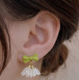 Green bow floral drop earrings pearl petal charm for women JeevaFashions