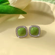 Green cabochon CZ halo stud earrings gold tone for women JeevaFashions