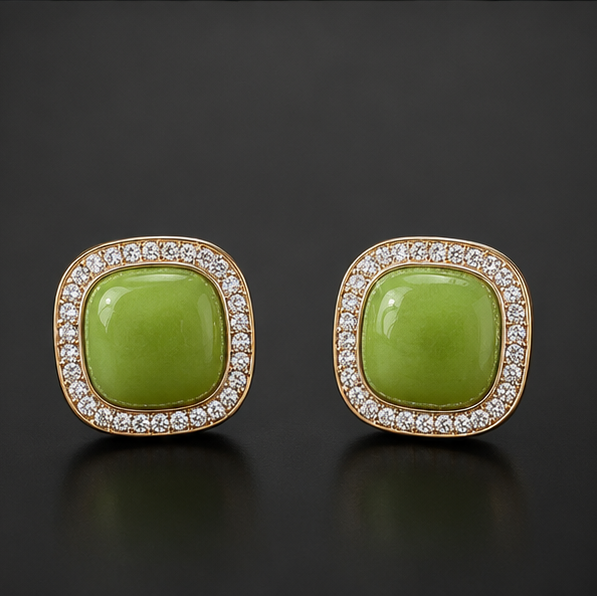 Green cabochon CZ earrings for weddings and sangeet JeevaFashions