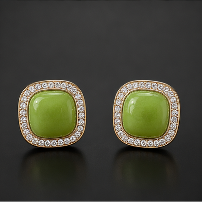 Green cabochon CZ earrings for weddings and sangeet JeevaFashions