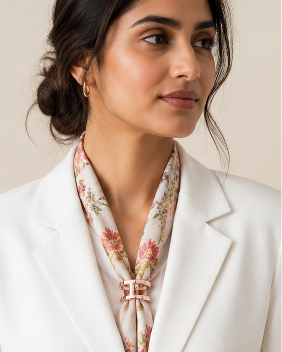 H-shape scarf ring collar blazer styling for women JeevaFashions