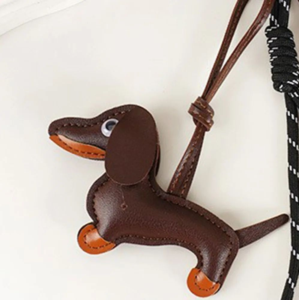 Handcrafted leather dachshund wiener dog bag charm JeevaFashions