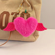 Heart shape bag charm hot pink plush winged heart JeevaFashions
