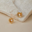 Irregular stud earrings with pearl inlay 18K gold electroplated JeevaFashions