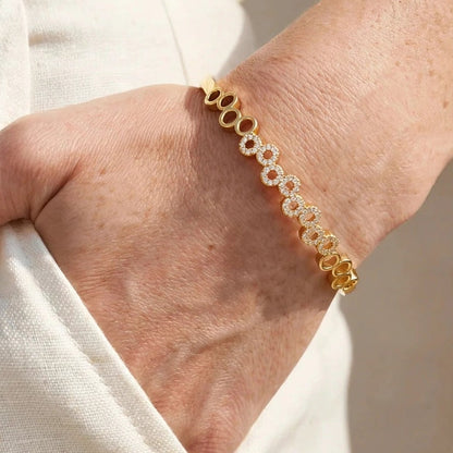 Pave Circle Link Bangle Bracelet – Gold Stainless Steel for Women