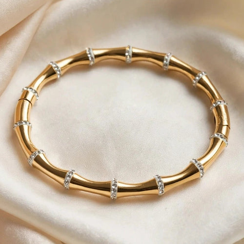Petite Pave Bamboo Bangle Kada – Gold Slim Fit for Women