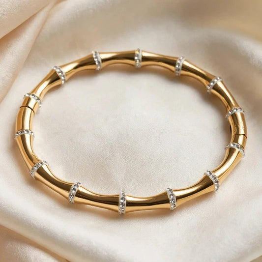 Petite Pave Bamboo Bangle Kada – Gold Slim Fit for Women