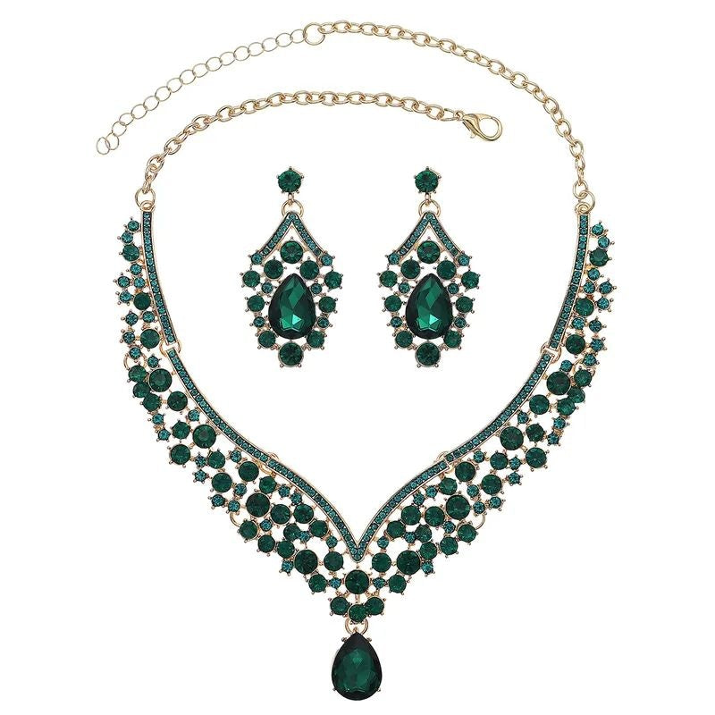 jewelry set with necklace and earrings green gemstones - jeevafashions