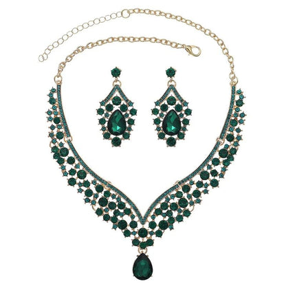 jewelry set with necklace and earrings green gemstones - jeevafashions