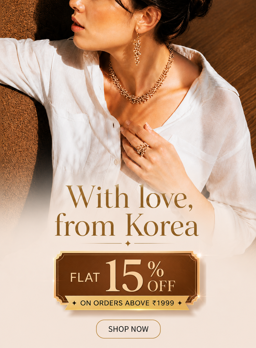 Flat 15% off on Korean-inspired gold-tone jewellery collection for women, orders above ₹1999 at JeevaFashions