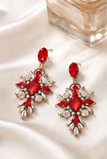 Korean style red crystal earrings side view JeevaFashions