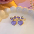 Lavender enamel bow heart dangle earrings for women JeevaFashions