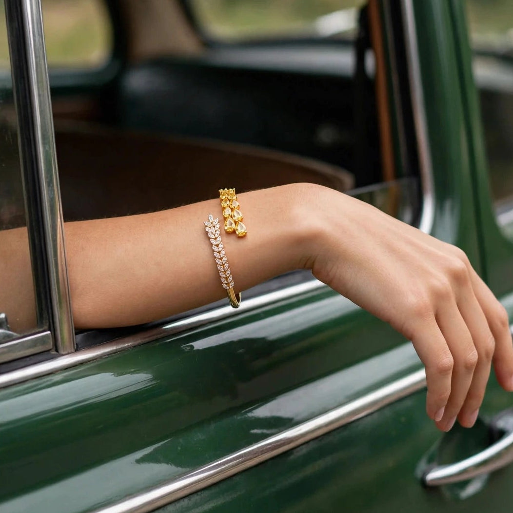 Leaf vine bangle bracelet festive wear gold cuff for women at JeevaFashions