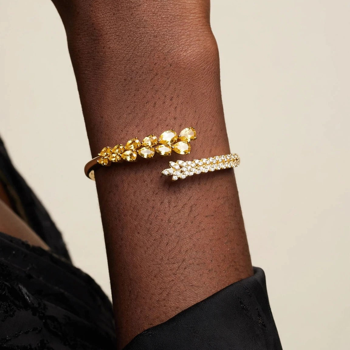 Leaf vine bangle bracelet styled on wrist for women at JeevaFashions